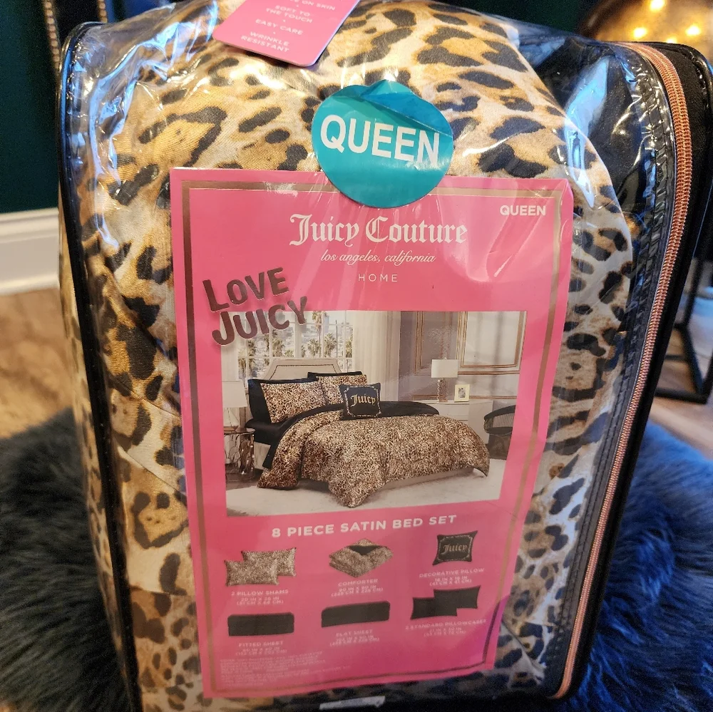 Juicy Coulture 8 Piece Satin Queen bed setNEW